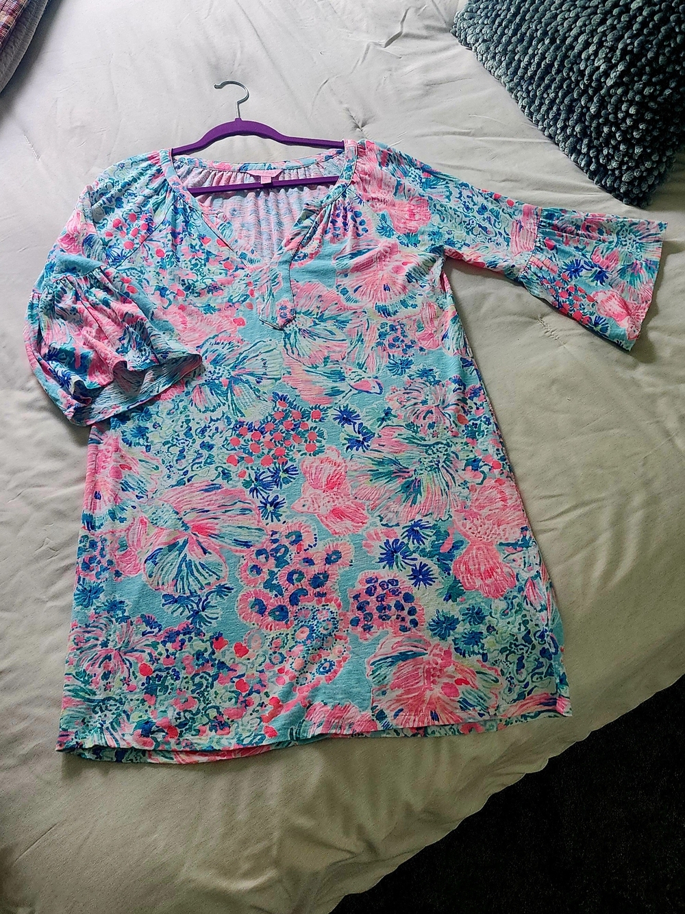 Lilly Pulitzer LN Med Pink & Aqua V-Neck Del Lago Dress